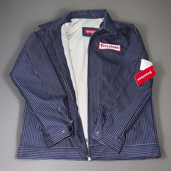 New Firestone Striped Varsity Logo Dark Blue Jacket Men’s Size Large - Picture 3 of 4